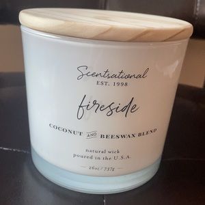 Scentsational Fireside Candle Large Glass Jar 26oz 3 Wicks Coconut Beeswax Blend